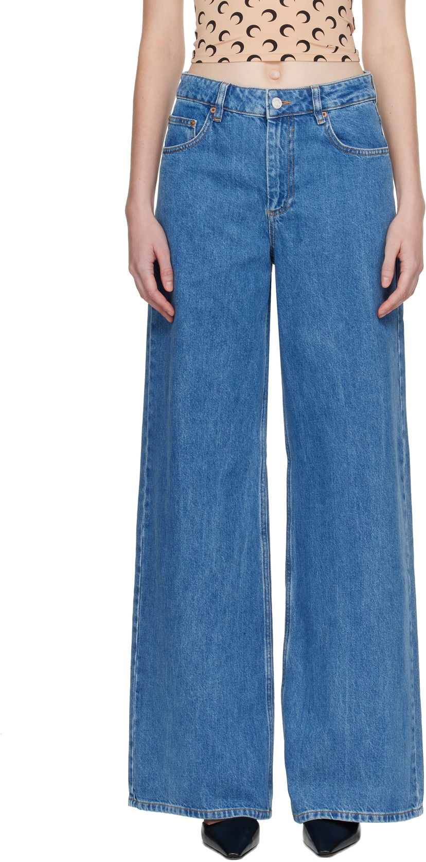 Kavbojke Marine Serre Marine Serre Moon Laser High-Waist Flare Jeans Modra | WPA159ACDEN0002