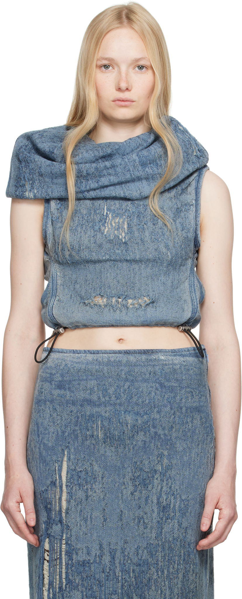 Krila Diesel Diesel De-Vania-Fsg Distressed Denim Cowl Neck Top Modra | A18944 068RQ