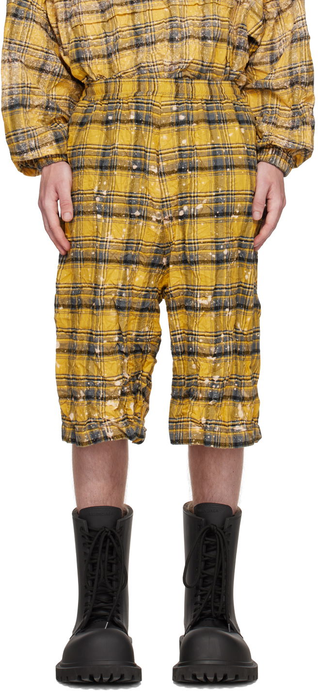 Kratke hlače We11done We11done Crinkled Check Shorts Rumena | WD-PT1-23-254-U-YE