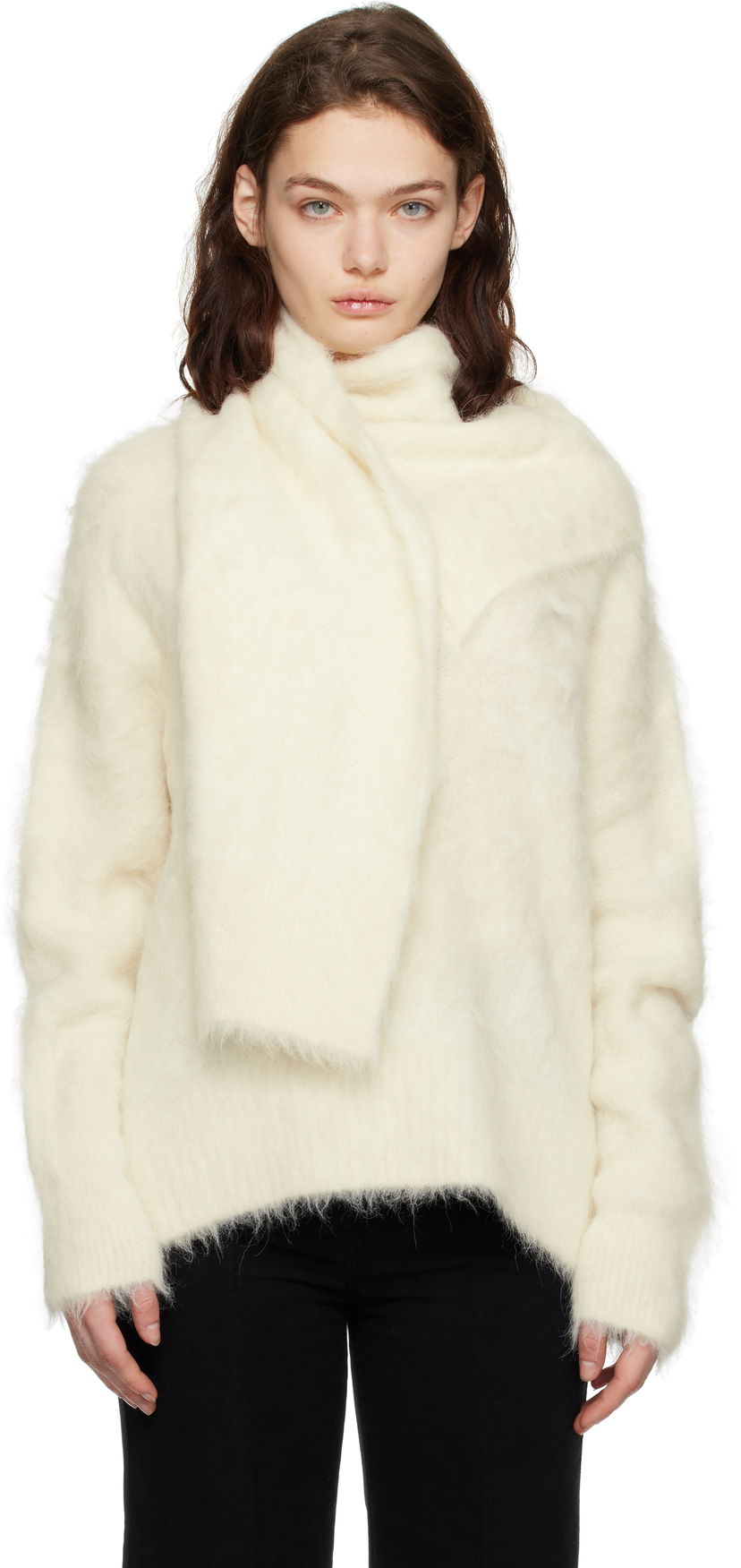 Pleteni pulover TOTEME TOTEME Draped-Scarf Knit Sweater Bela | 251-WRT0368-YA0106