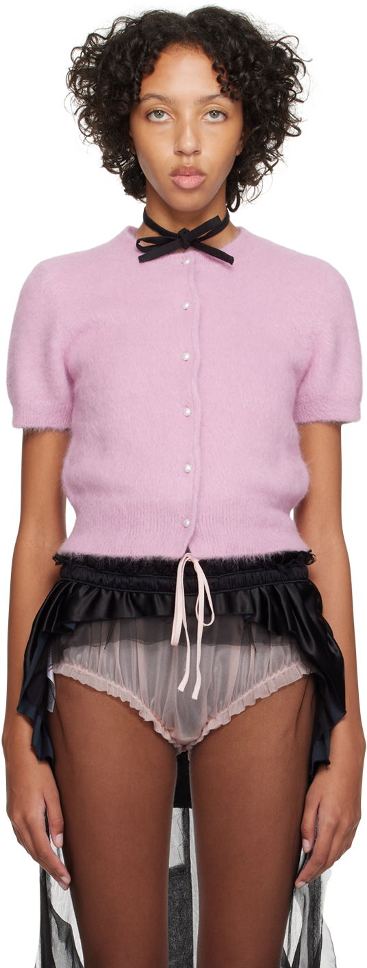 Pleteni pulover Maison Margiela Cropped Cardigan with Pearl Buttons Roza | S29HP0008 S18269