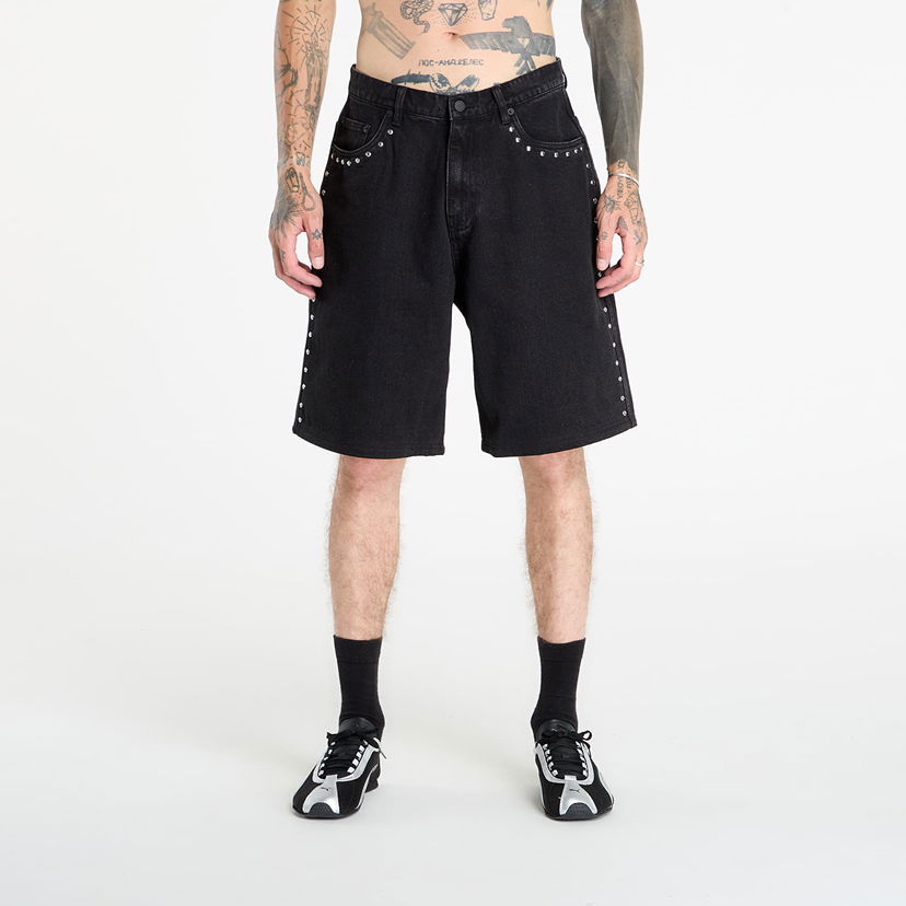 Kratke hlače Pleasures PLEASURES Daft Club Lucky Studded Denim Shorts Črna | P25DP005-BLACK