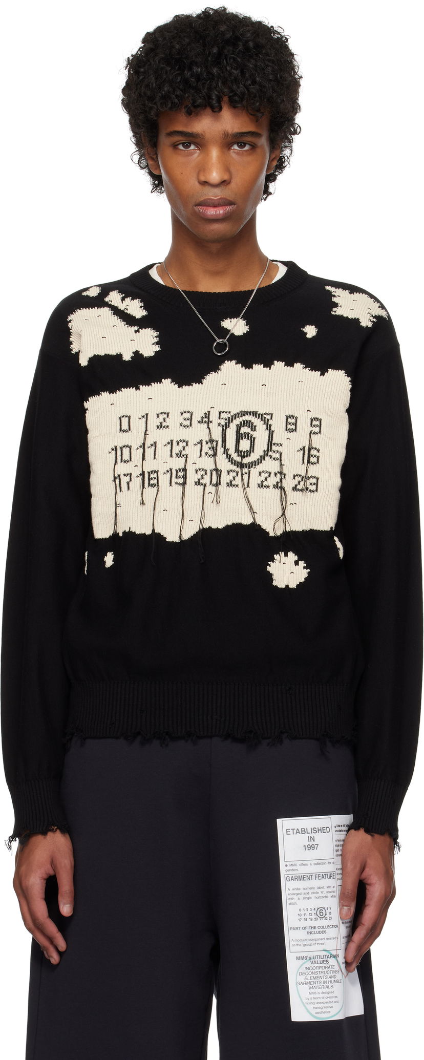 Pleteni pulover Maison Margiela MM6 Maison Margiela Crewneck Distressed Sweater Črna | SH0HL0020 M13081