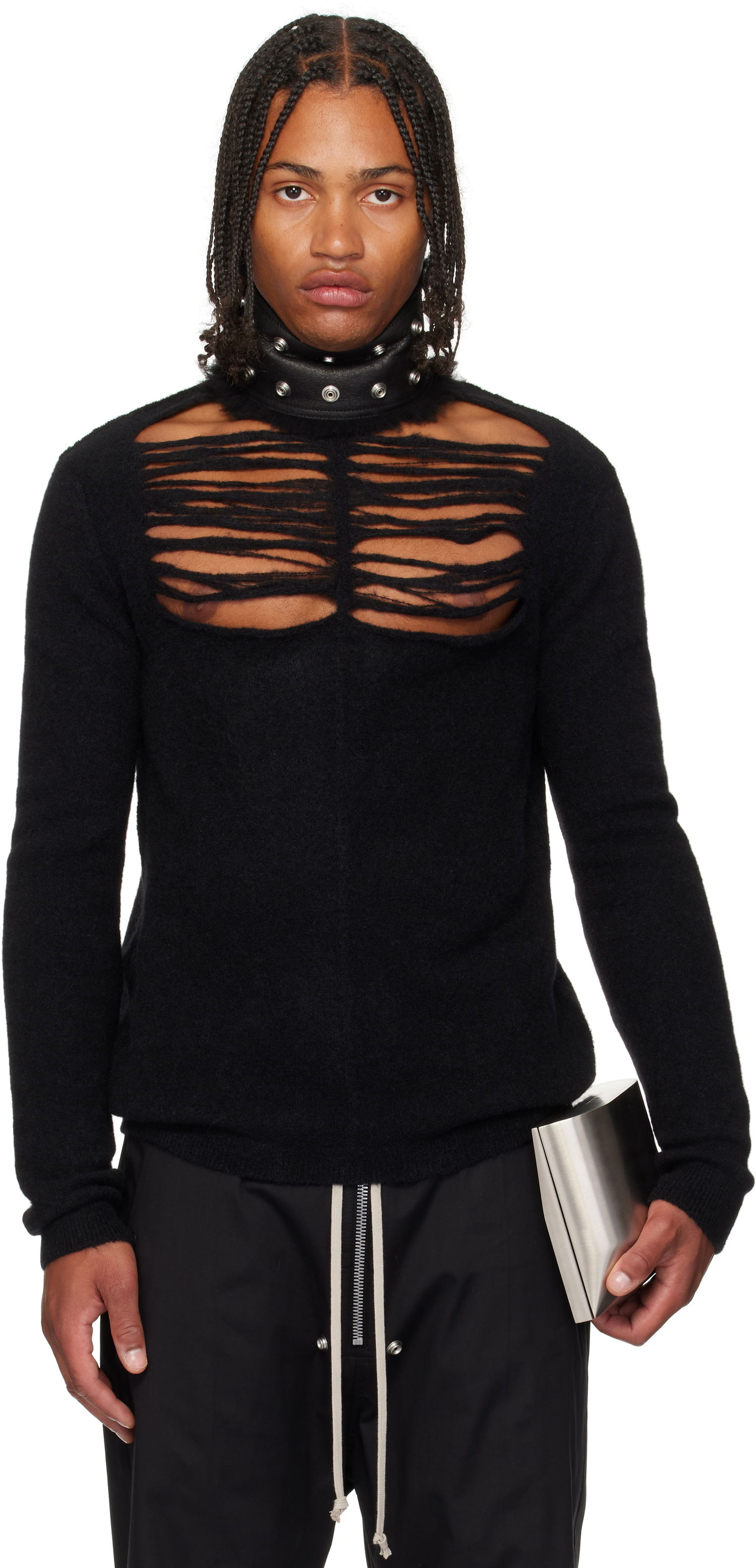 Pleteni pulover Rick Owens Rick Owens Concordians Long Sleeve Grid Knit Sweater Črna | RU02E1670 KGRIDP, 0