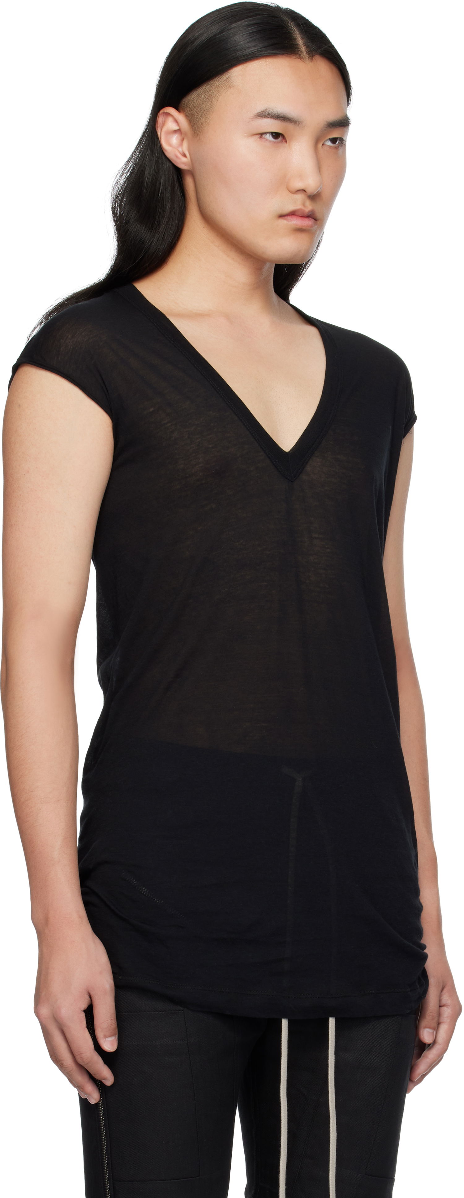 Majica brez rokavov Rick Owens Rick Owens Hollywood Deep V SL T-Shirt Črna | RU01E5233 UC, 1