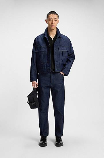 Jakna BOSS Regular-Fit Knit Zip-Front Jacket Črna | 50543769, 1