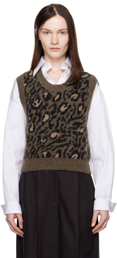 Pleteni pulover A.P.C. Léana Knitted Leopard Print Vest Zelena | WPAAO-F22325, 0