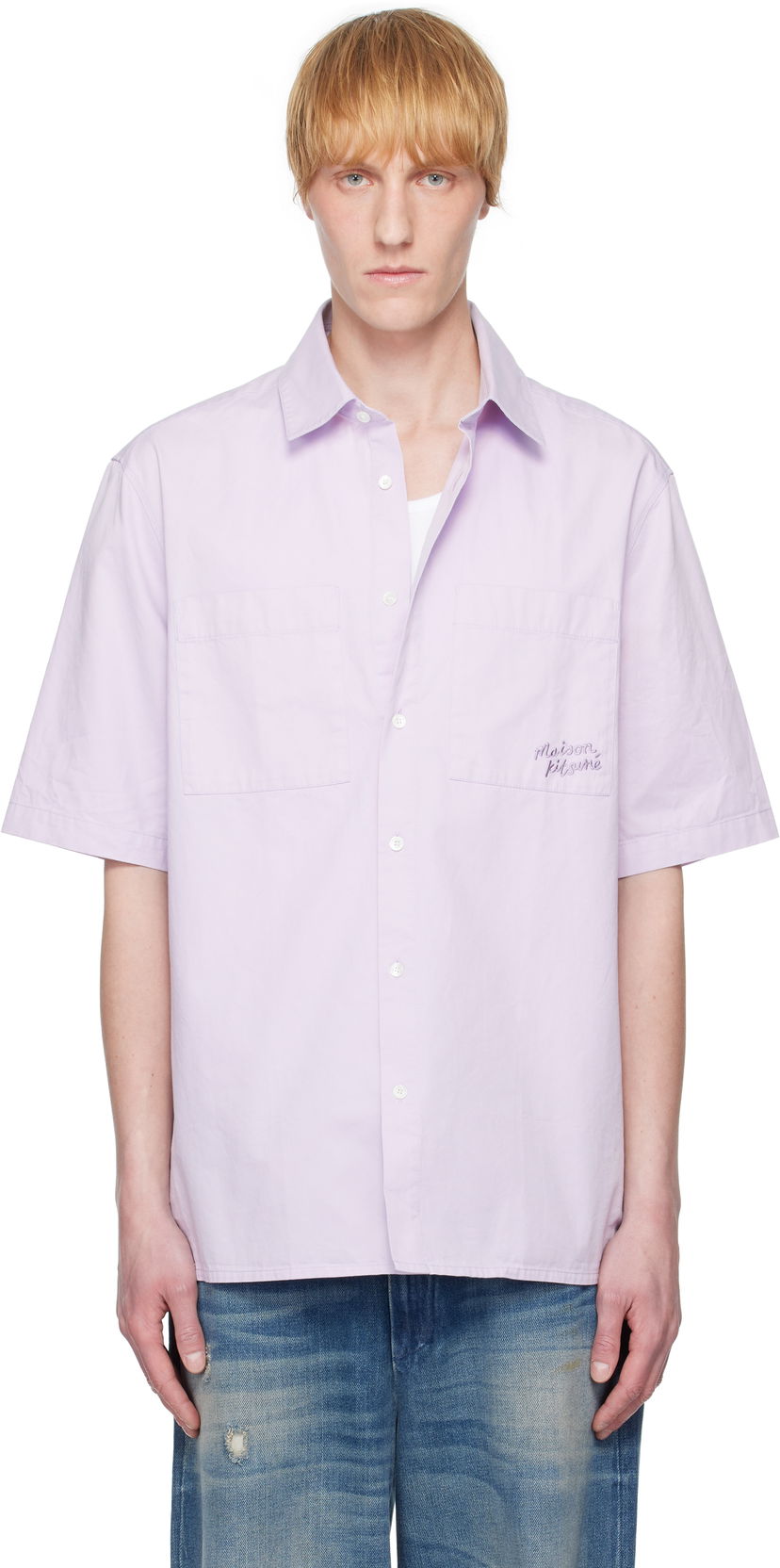Srajce MAISON KITSUNÉ Maison Kitsuné Relaxed Short Sleeve Shirt Lila | OM00424WW9031