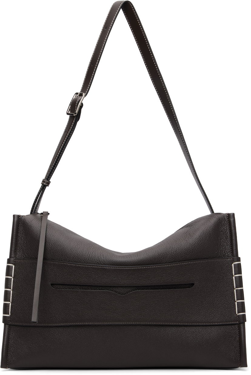 Torba za čez ramo JW Anderson JW Anderson Pebbled Leather Messenger Loafer Bag with Square Accents Rjava | HB0749-LA0377