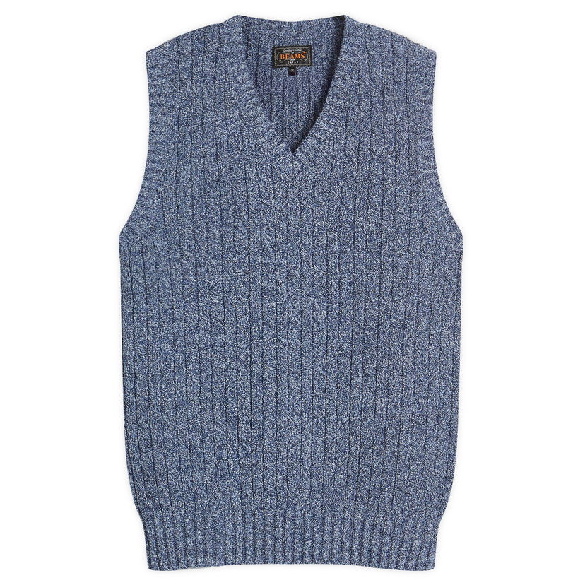 Pleteni pulover BEAMS Beams Plus Cable Vest, Size Large Modra | 3805-0053-156-79