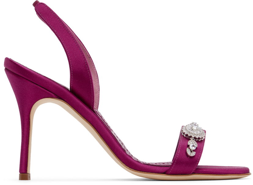 Nega čevljev Manolo Blahnik Manolo Blahnik Lamisan Satin Heeled Sandals Lila | 324-2954