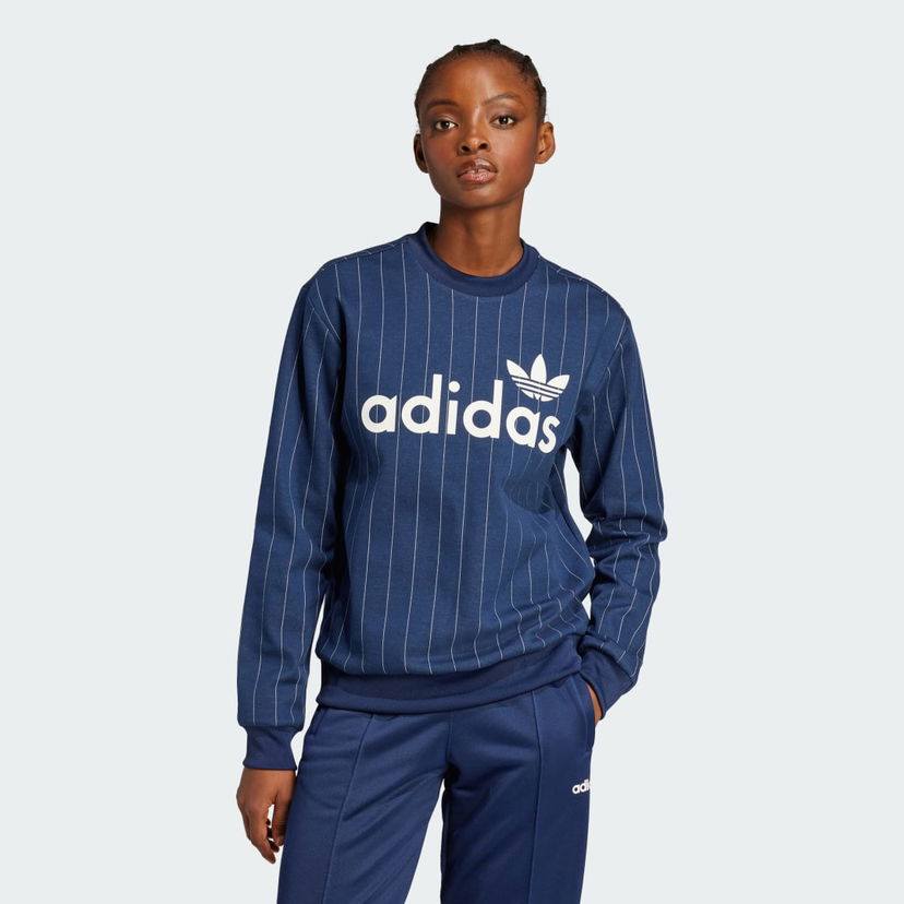 Pleteni pulover adidas Performance Pinstripe Graphic Sweatshirt Mornarica | JJ3488
