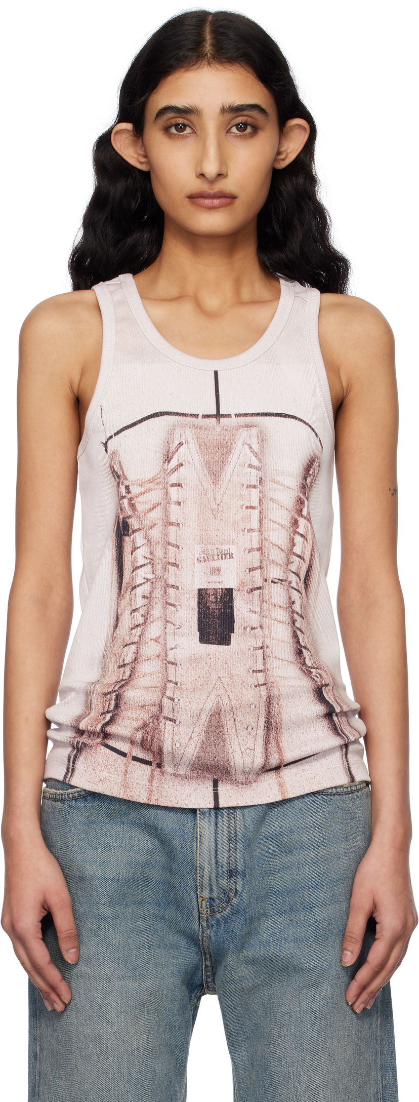 Majica brez rokavov Jean Paul Gaultier Jean Paul Gaultier Corset Trompe-L’oeil Tank Top Bež | 25/34-F-DB057-J582-260100
