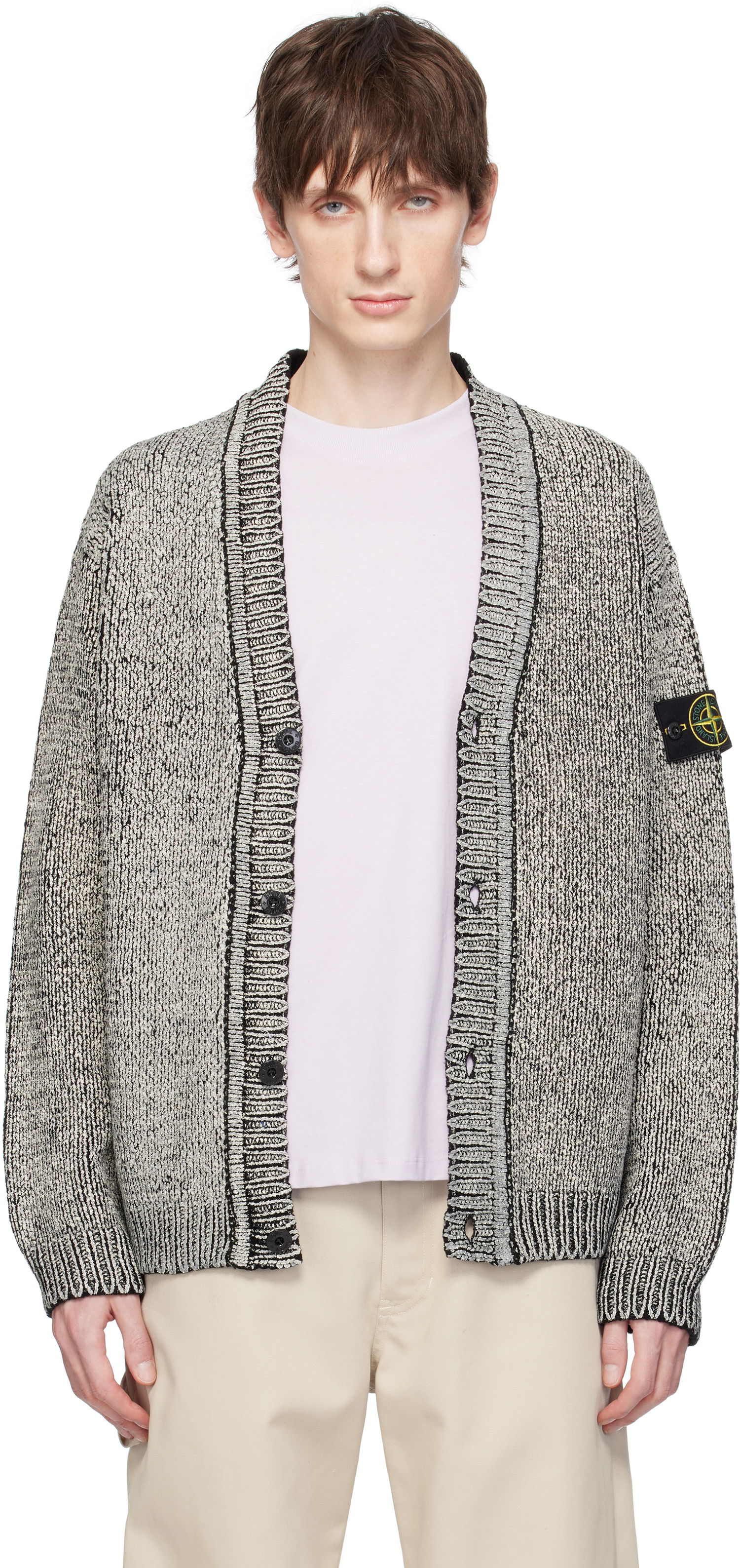 Pleteni pulover Stone Island Stone Island Cotton Chenille Cardigan Siva | K1S15 5100047 S00Z1, 0