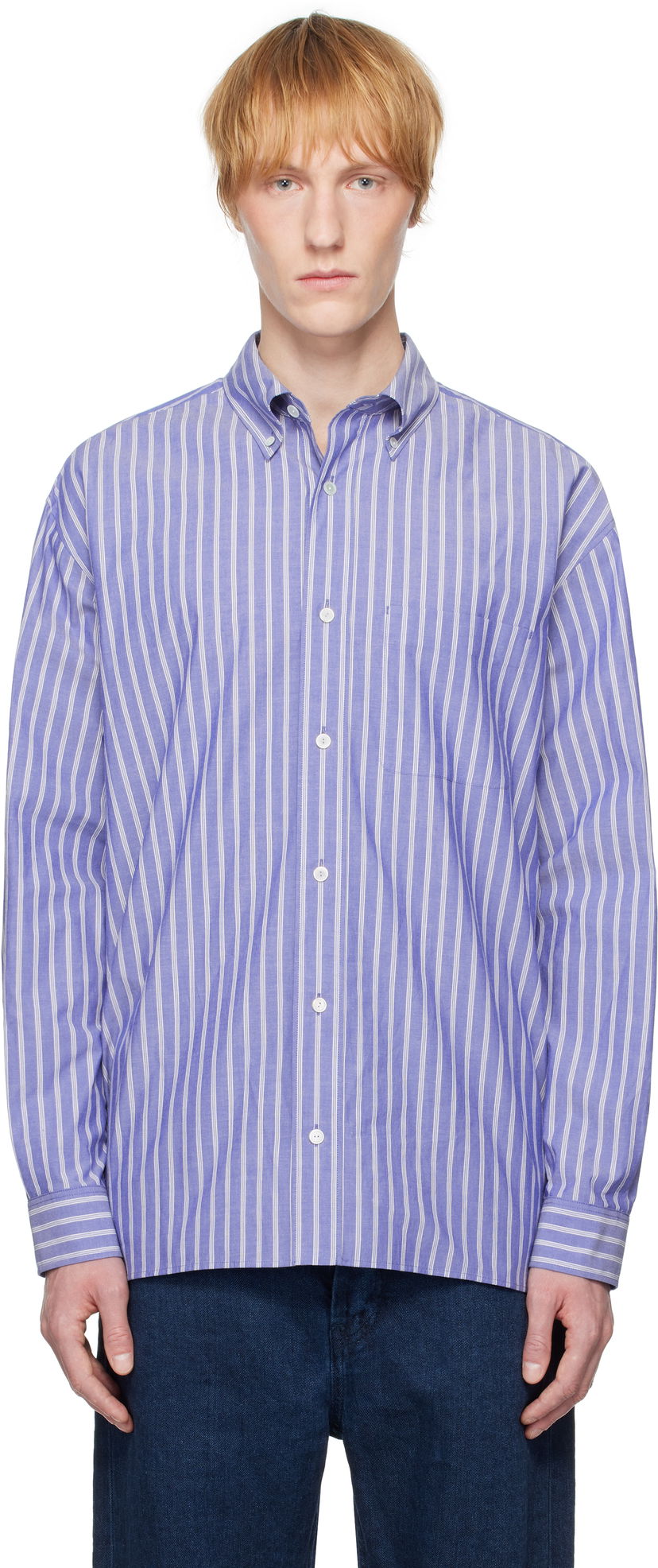 Srajce The Row The Row Bresson Striped Button-Down Shirt Modra | 916-W3584
