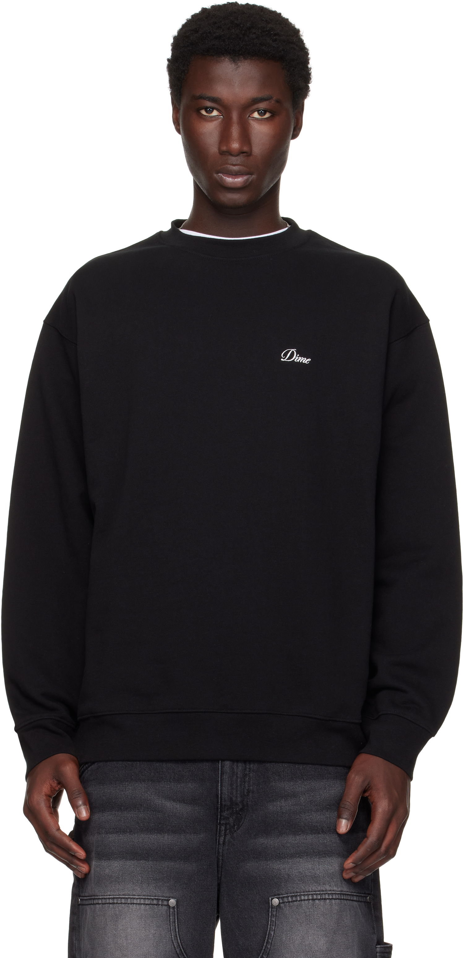 Pulover Dime Dime Cursive Small Logo Crewneck Sweatshirt Črna | DIMESU2538BLK, 0