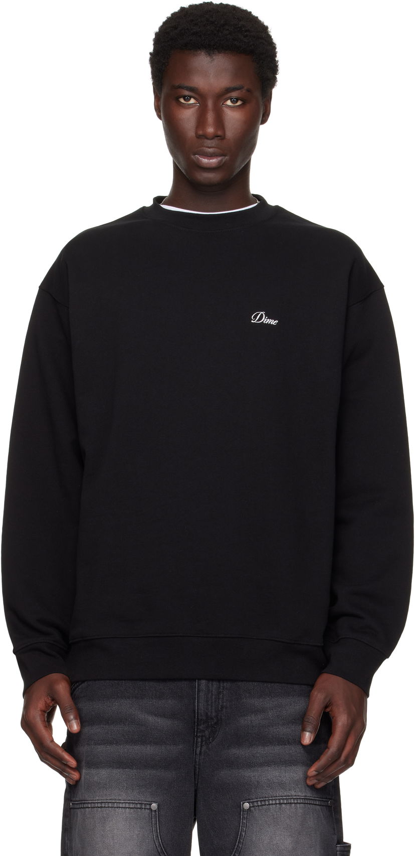 Pulover Dime Dime Cursive Small Logo Crewneck Sweatshirt Črna | DIMESU2538BLK