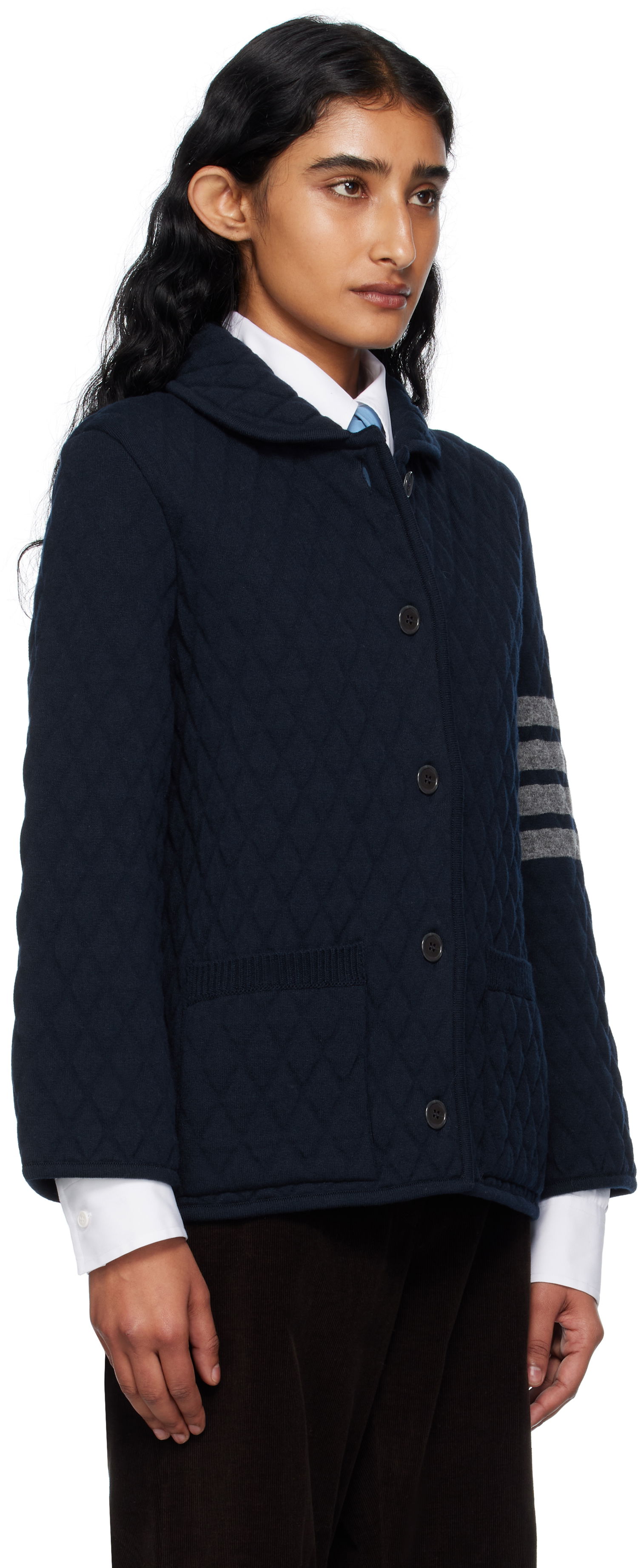 Jakna Thom Browne Thom Browne Quilted Knit Merino Wool 4-Bar Work Jacket Mornarica | FKJ117A-Y1029, 1