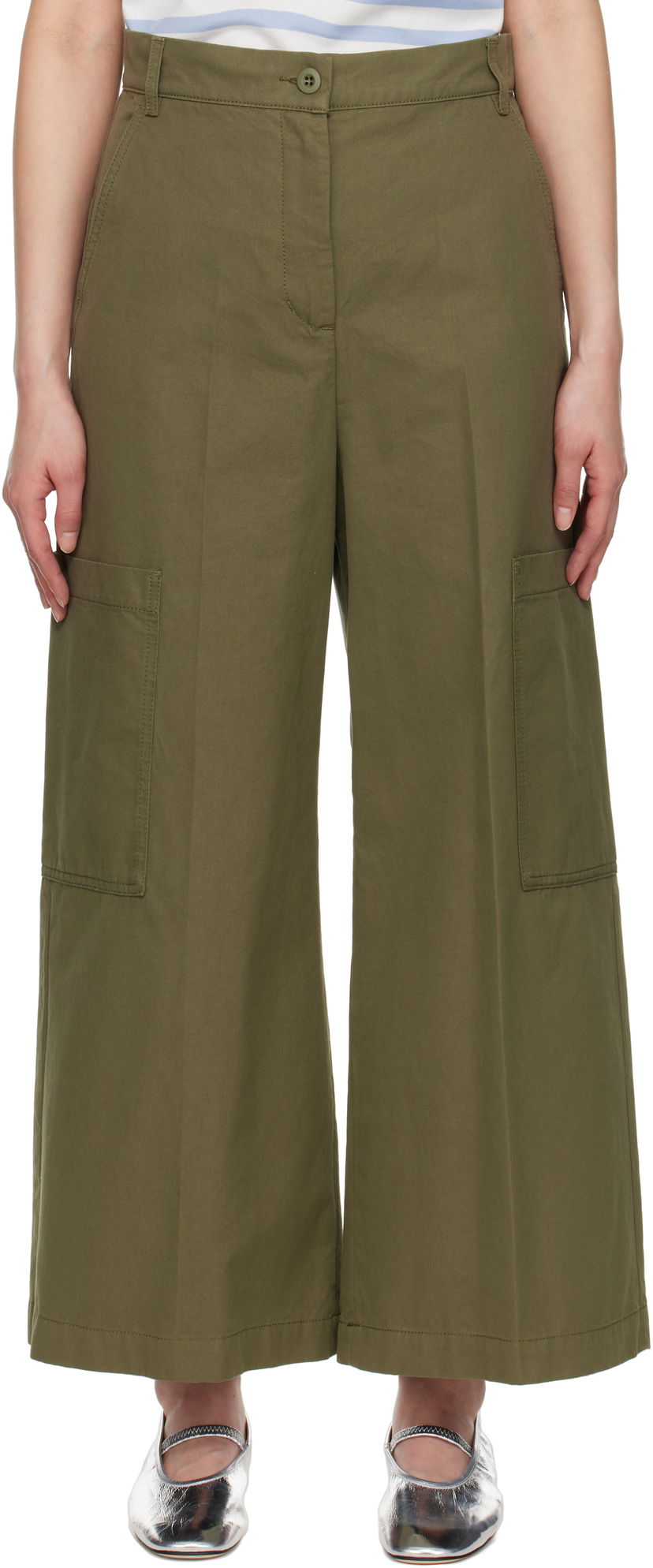 Cargo hlače Max Mara Weekend Max Mara Quiz Wide-Leg Cropped Pants Zelena | 2515131081600