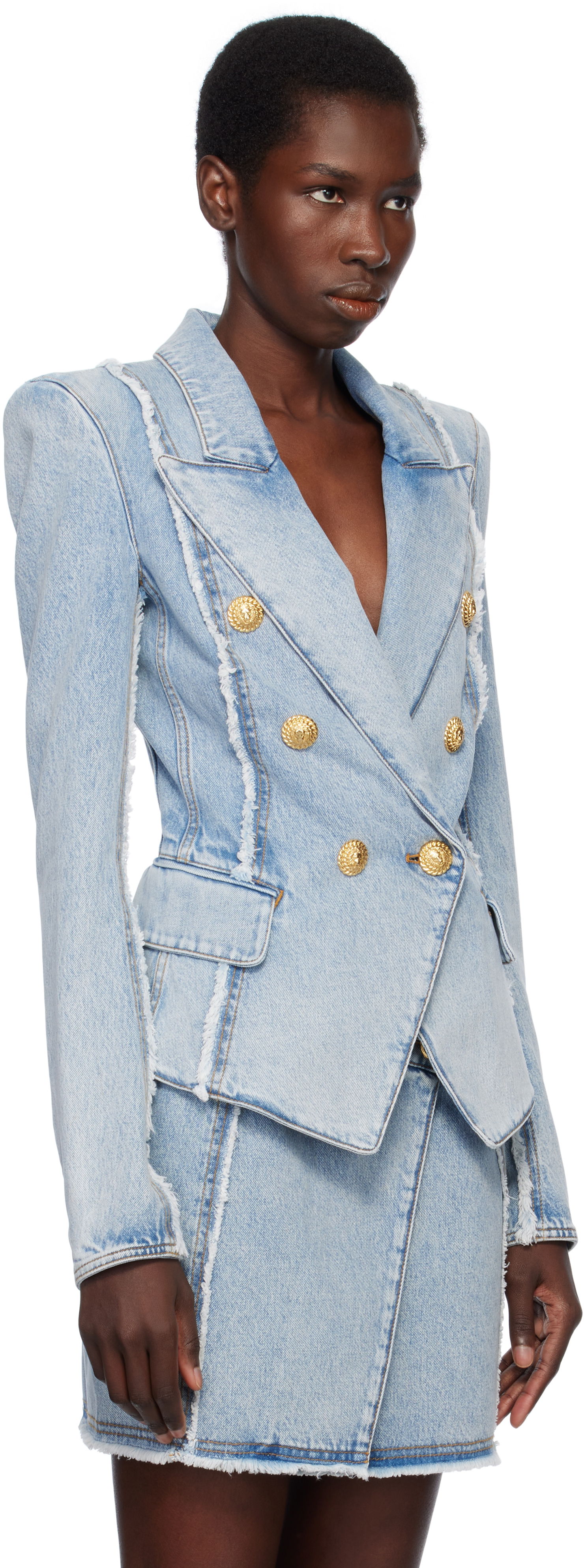 Jakna Balmain Balmain 6-Button Tailored Denim Blazer Modra | EF0SG220DF75, 1