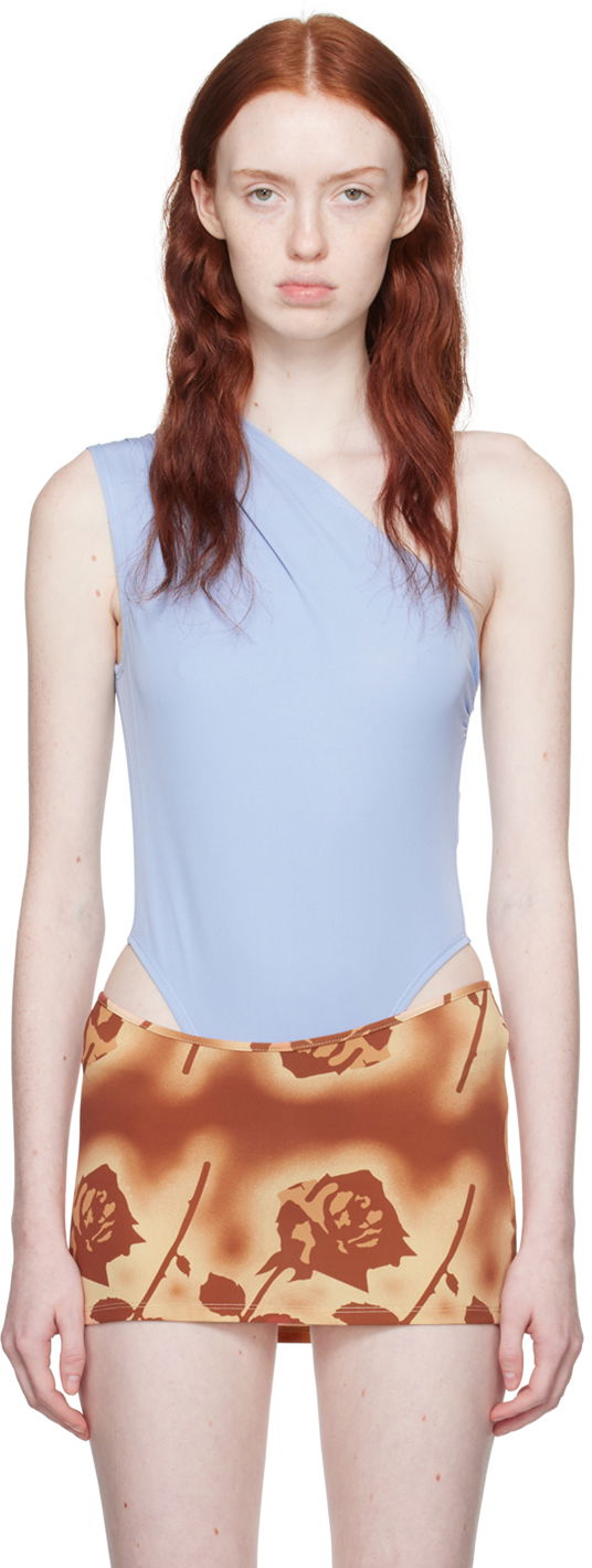 Bodi Miaou Miaou One Shoulder Thong Bodysuit Modra | 6005VCJALL