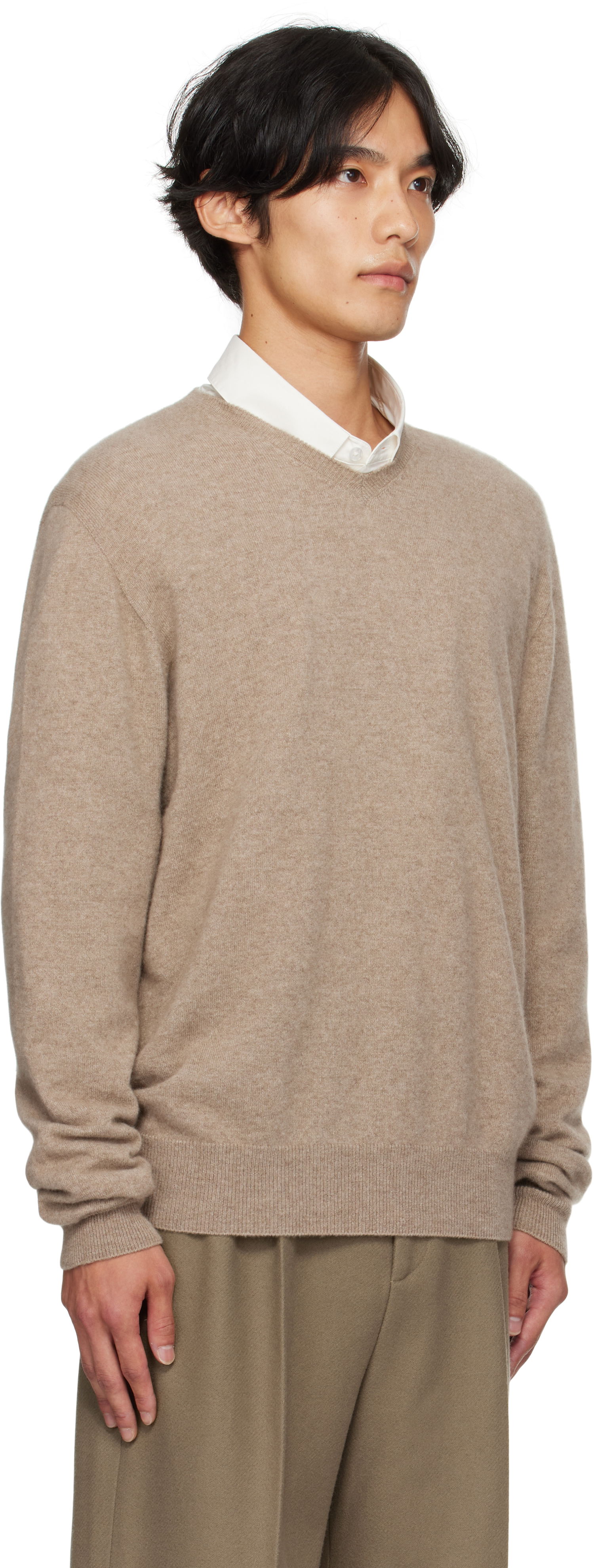 Pleteni pulover The Row The Row Rod V-Neck Sweater Bež | 1014-Y556, 1