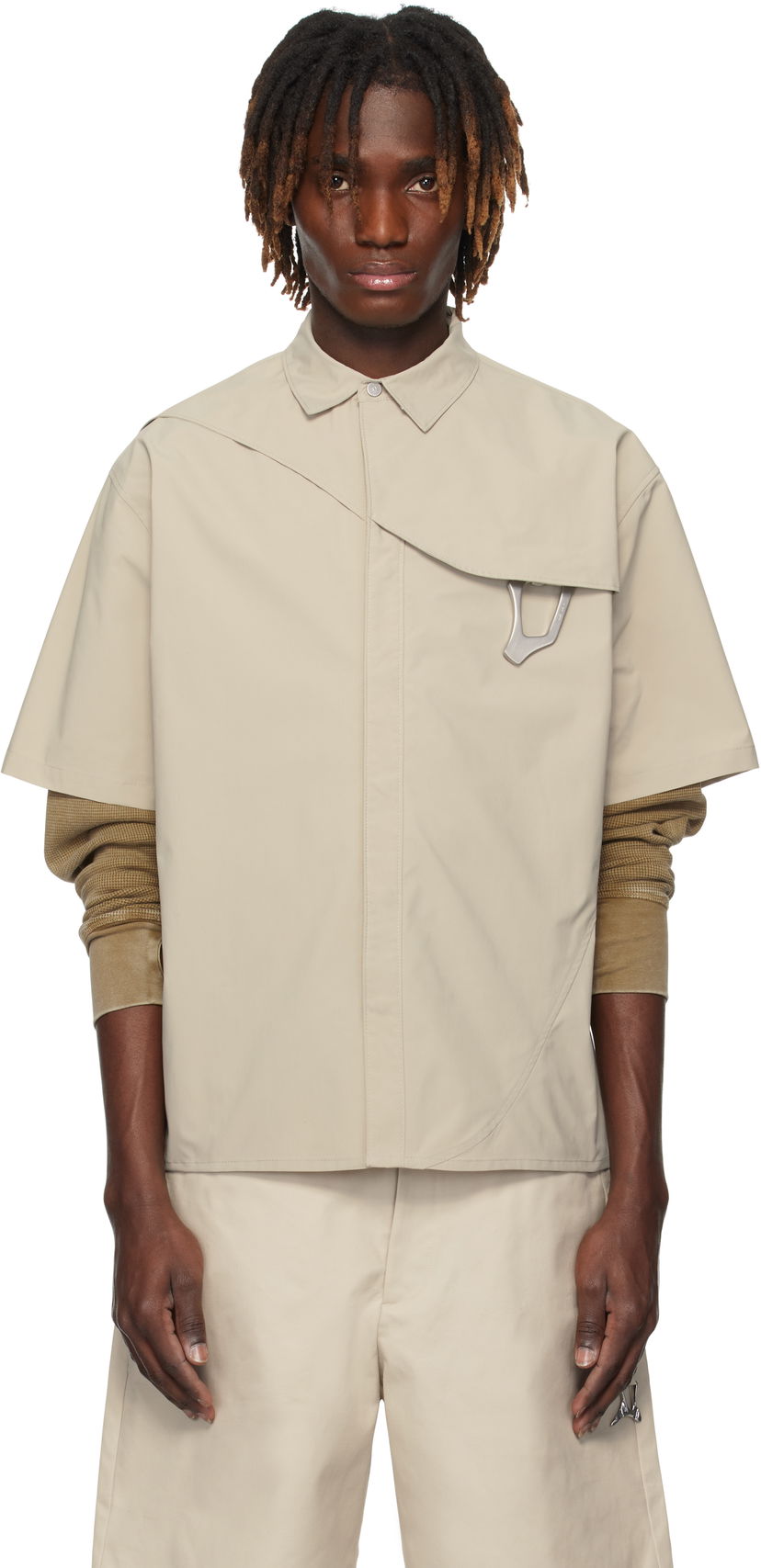 Srajce HELIOT EMIL HELIOT EMIL Nylon Carabiner Short Sleeve Shirt Bež | PRESS25_M_05_018_P04_ST18_CO
