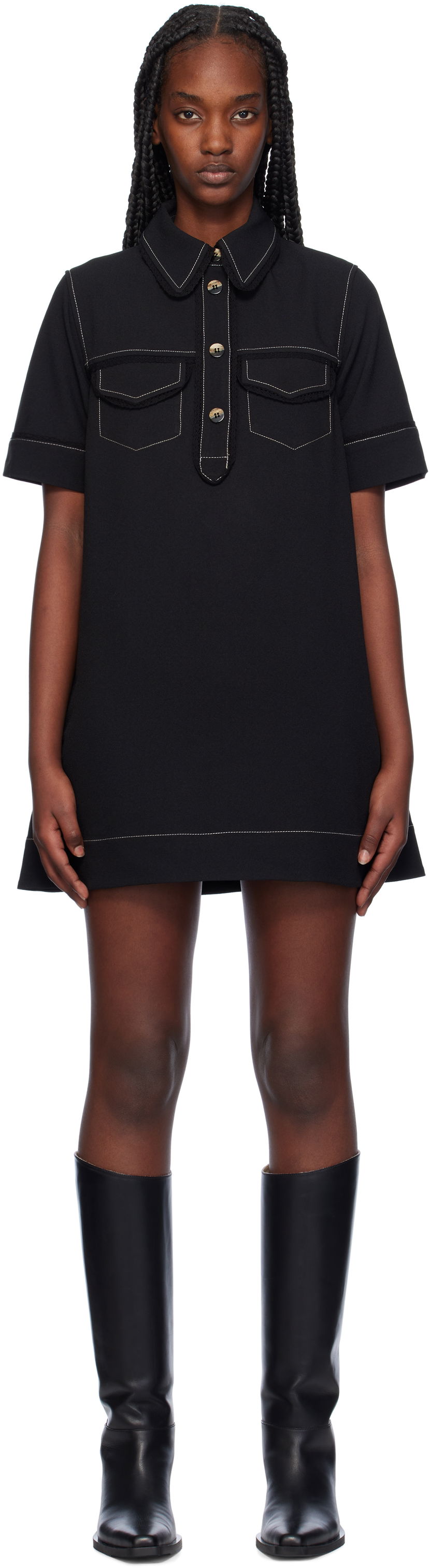 Obleke GANNI Crepe Minidress Črna | F9462
