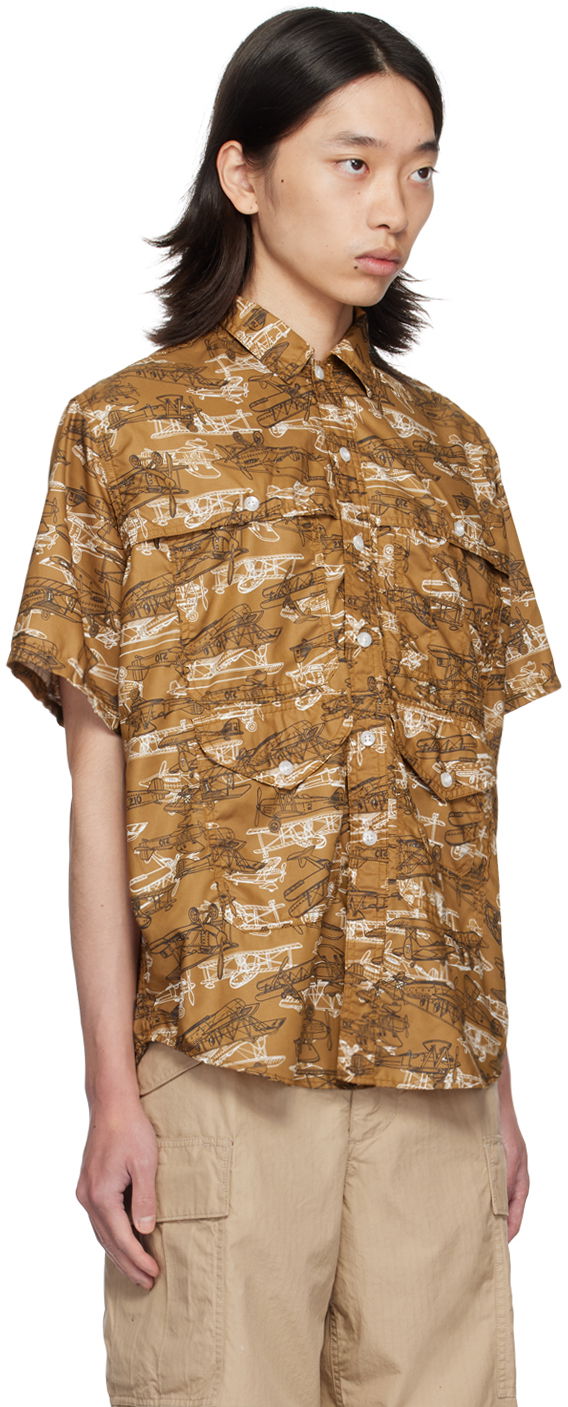 Srajce BEAMS BEAMS PLUS Adventure II Biplane Print Shirt Rjava | 3801-0122-791, 1