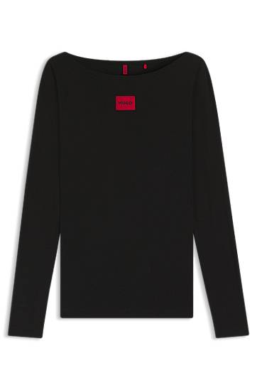 Majica BOSS Thermal slim-fit top with logo label Črna | 50486081