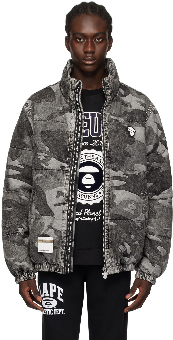 Puhovka AAPE by A Bathing Ape AAPE by A Bathing Ape Graphic Print Down Jacket Siva | AAPDNM7606XXLBKX