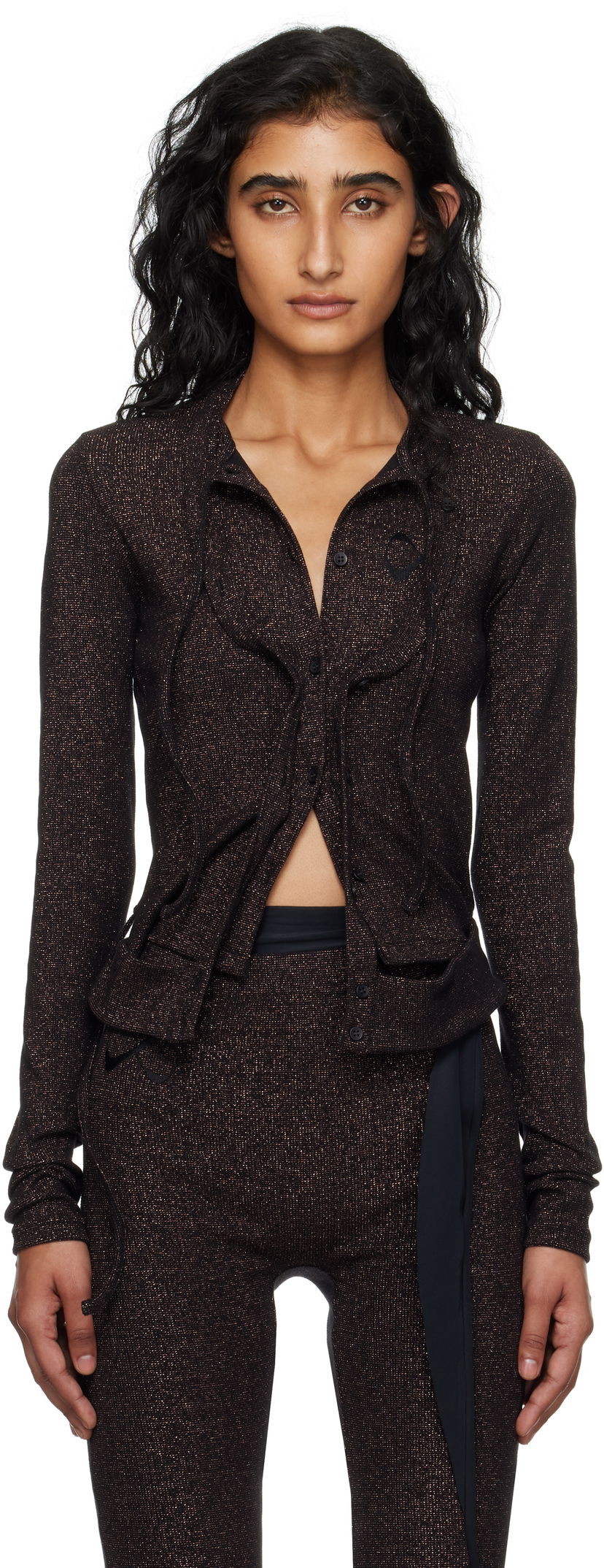 Pleteni pulover Ottolinger Ottolinger Double Closure Rib Knit Cardigan Črna | 104-600204-03