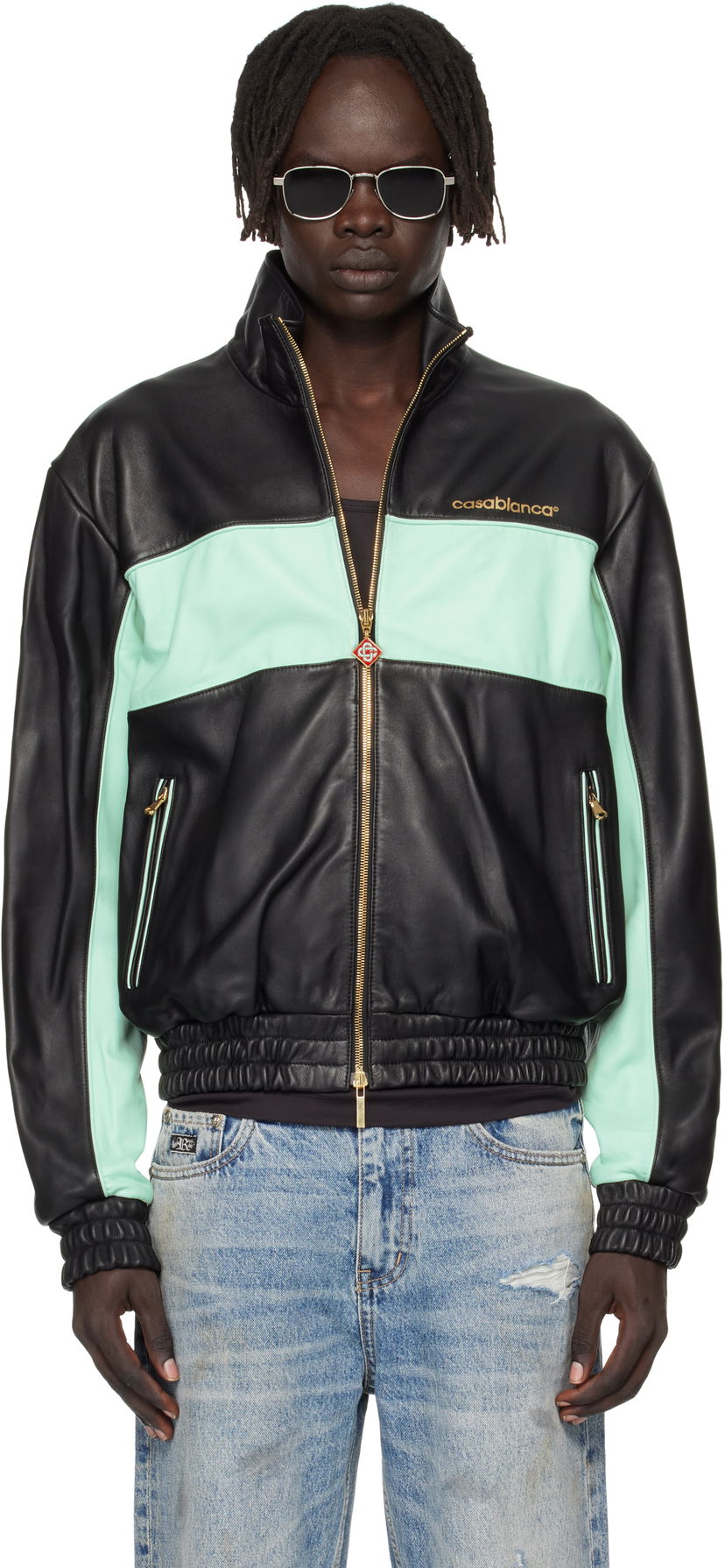 Jakna Casablanca Casablanca Track Leather Jacket Črna | MPF25-JK-382-01