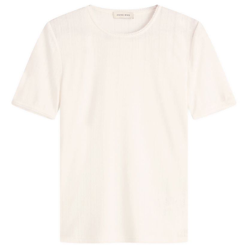 Majica Anine Bing Anine Bing Pia Pointelle T-Shirt, Size Large Bela | A-08-11200-OFW26