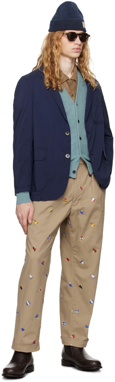 Hlače BEAMS Beams Plus 2 Pleats Embroidered Trousers Bež | 3823-0172-874, 3