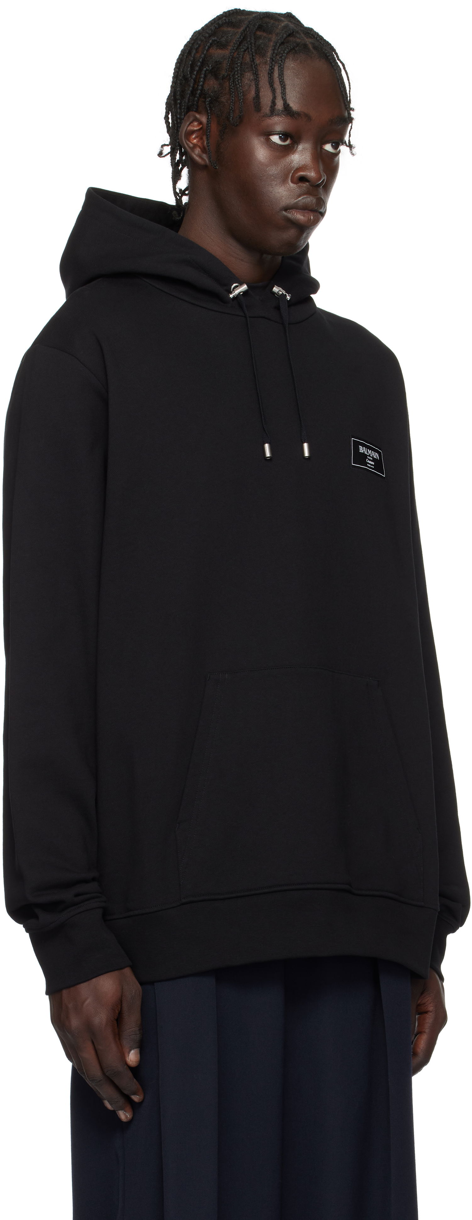 Pulover Balmain Couture Label Black Hoodie Črna | EH1JT047BC91, 1