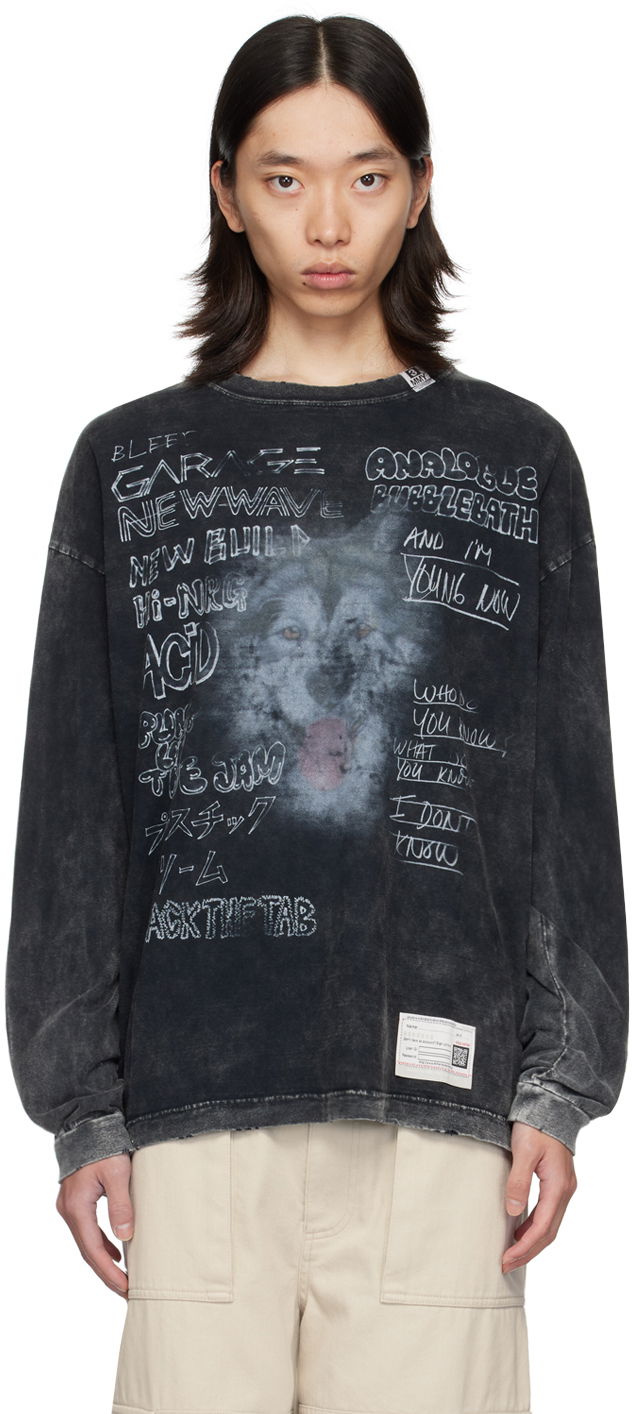 Majica Maison MIHARA YASUHIRO Maison MIHARA YASUHIRO Dog Print Long Sleeve T-Shirt Črna | A12LT601