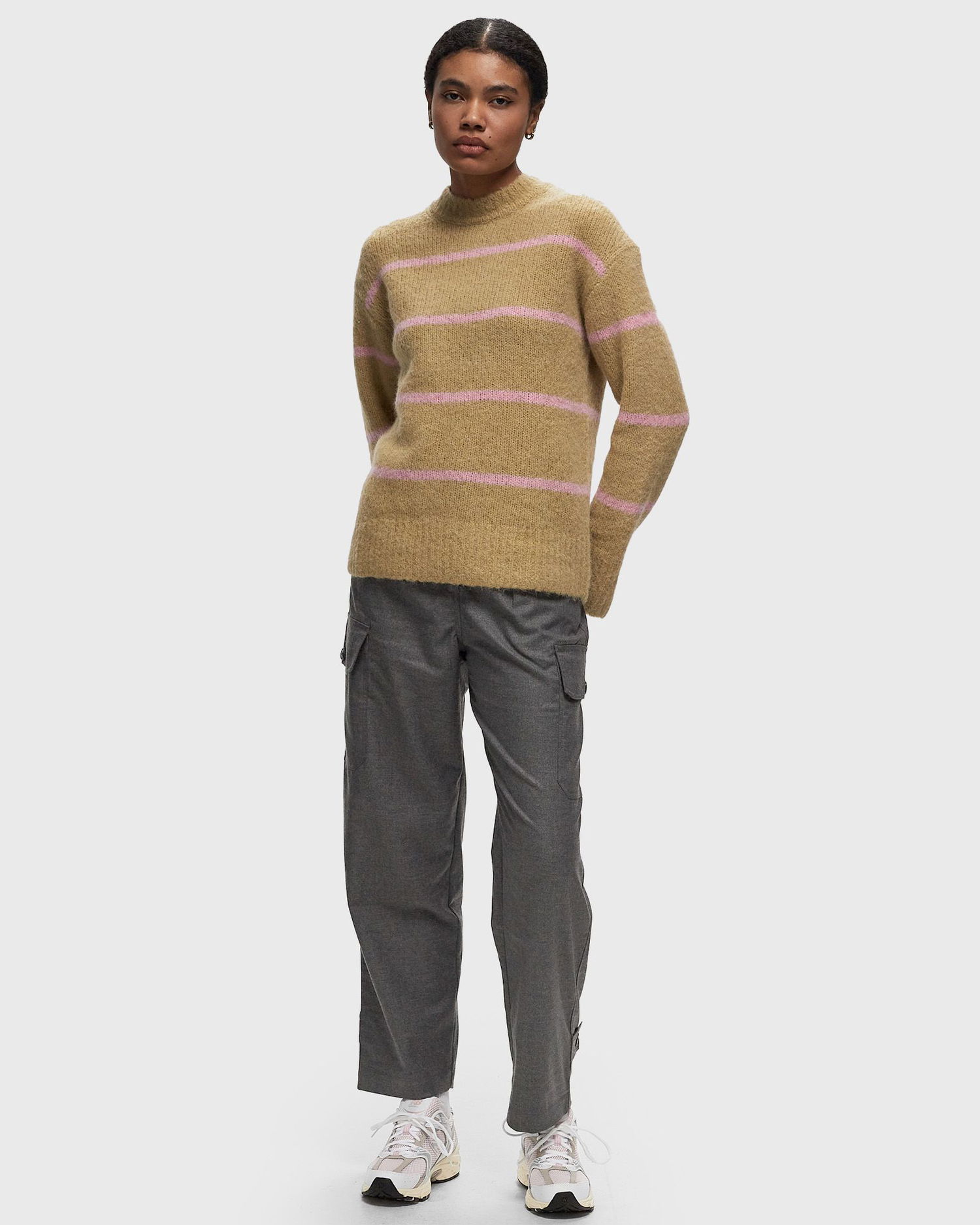 Pleteni pulover Samsoe Samsoe Samsøe & Samsøe SAJOAN Striped Knit Sweater, Size L Rjava | F24300052-OLIVE_GRAY_ST, 1