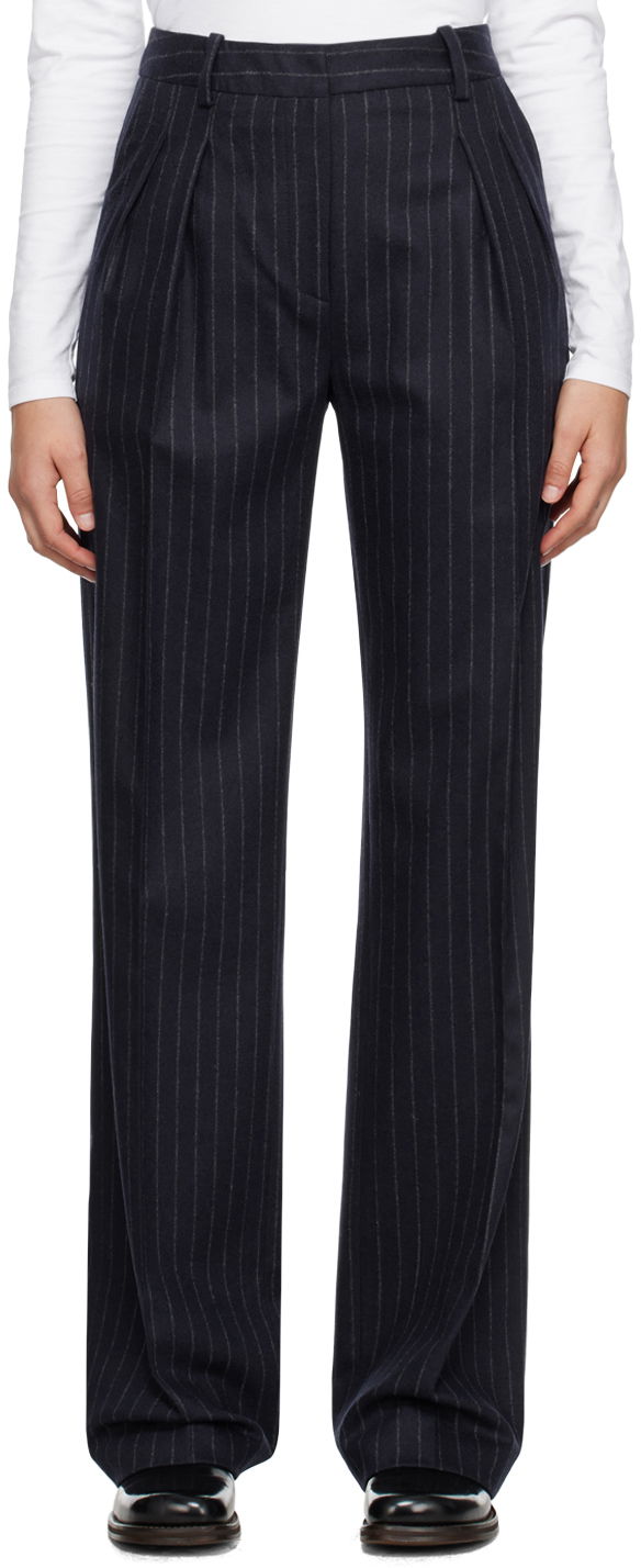Hlače Loulou de Saison Loulou de Saison Amoya Pinstriped Trousers Mornarica | AMOYA