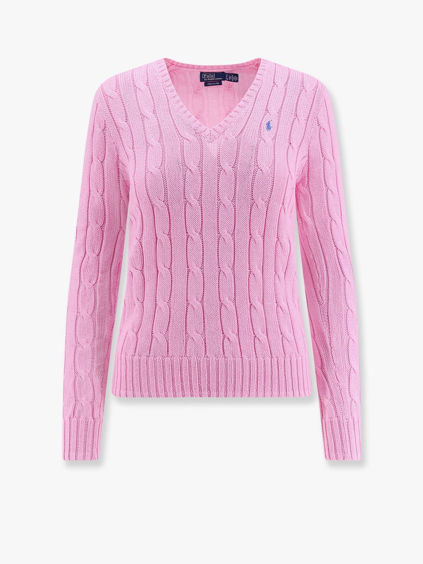 Pleteni pulover Polo by Ralph Lauren Pink Cable Knit V-Neck Sweater Roza | 211891641004