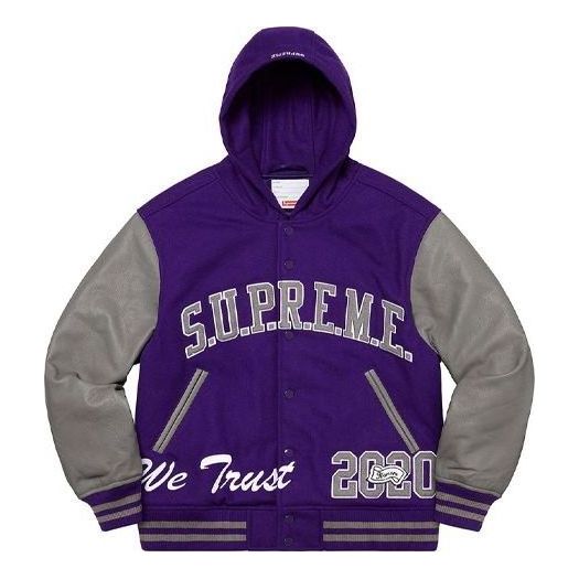 Bomber jakna Supreme Hooded Varsity Jacket Lila | SUP-FW20-219