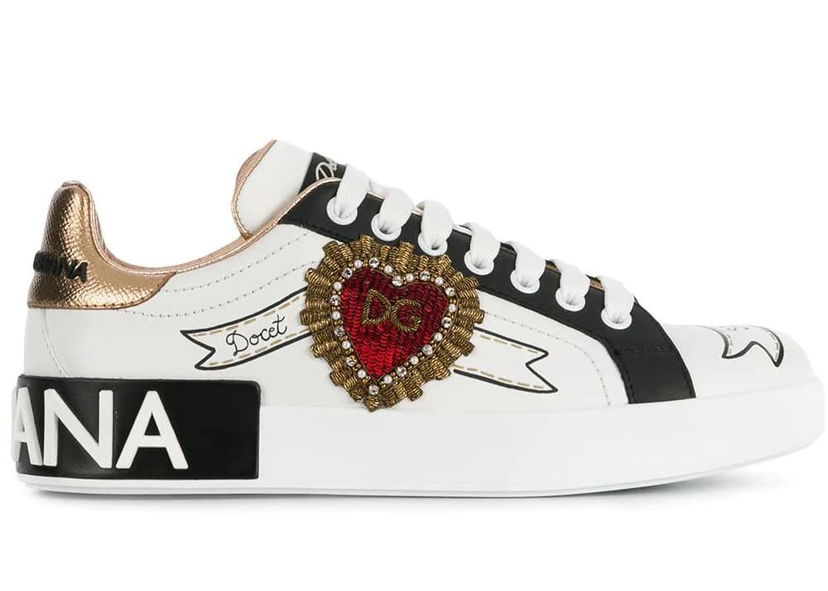 Superge in čevlji Dolce & Gabbana Portofino Embroidered White Heart (W) Bela | CK1544AZ138HWT77