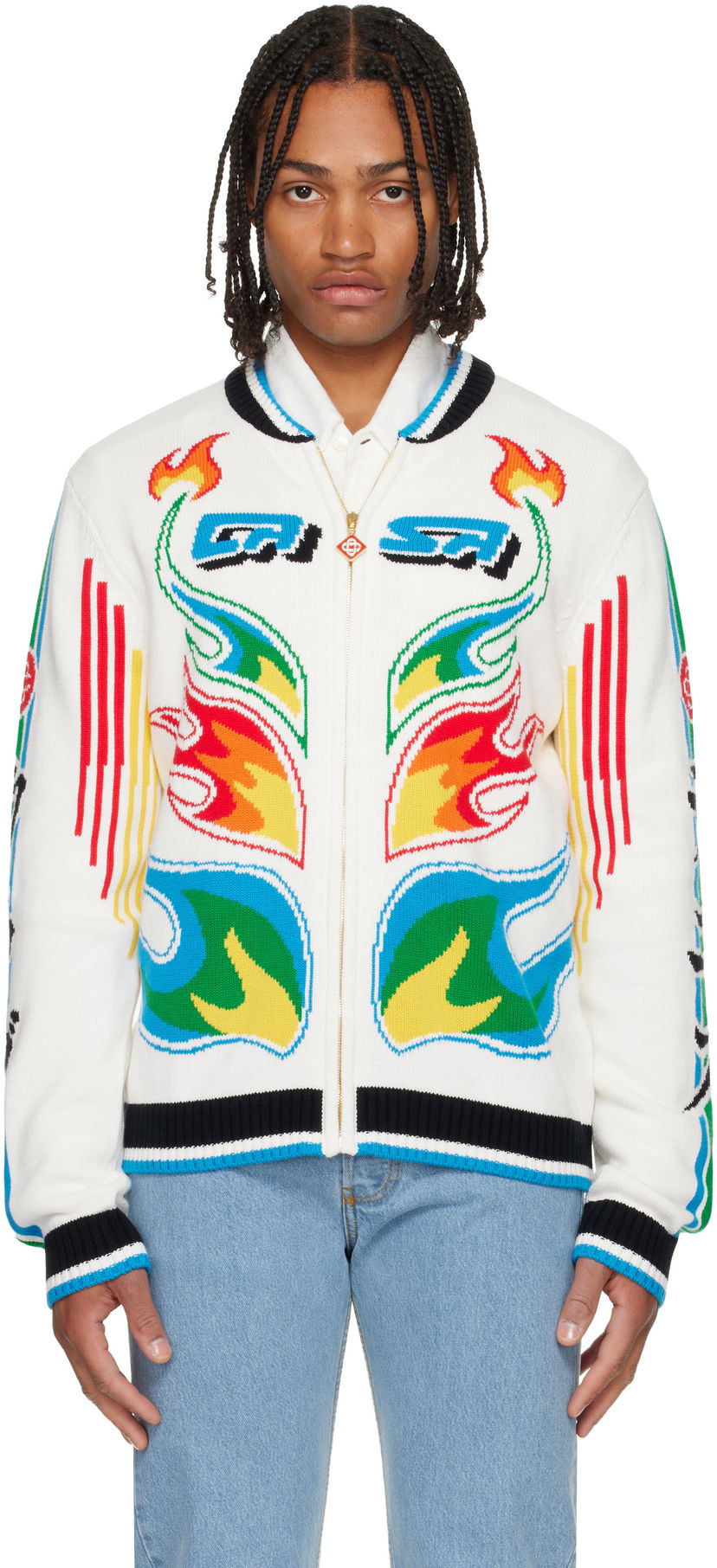 Bomber jakna Casablanca Flame Laurel Cotton Knit Casa Club Jacket Večbarvna | M-AW25-KW-1100-01