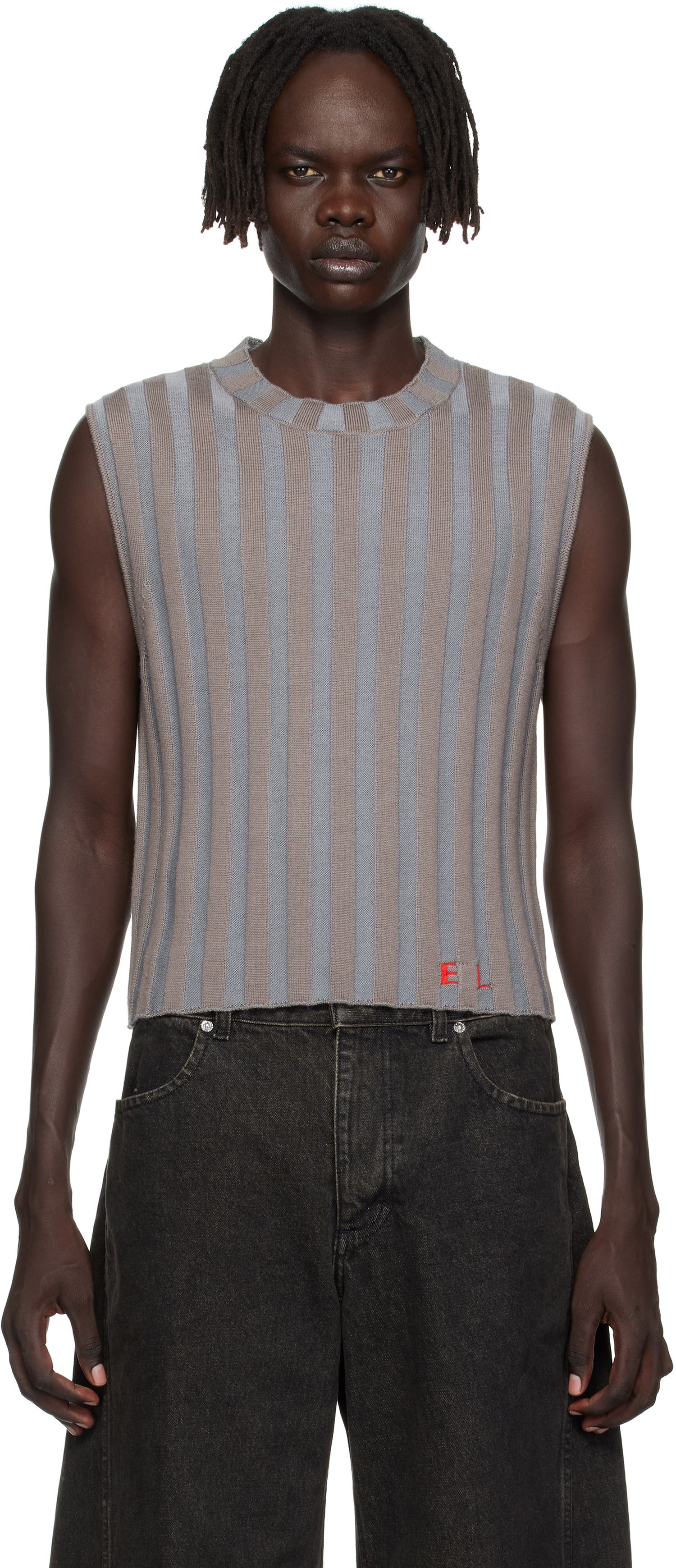 Pleteni pulover Eckhaus Latta Eckhaus Latta Ribbed Knit Vest Siva | 8025-EL-PF25-H, 0