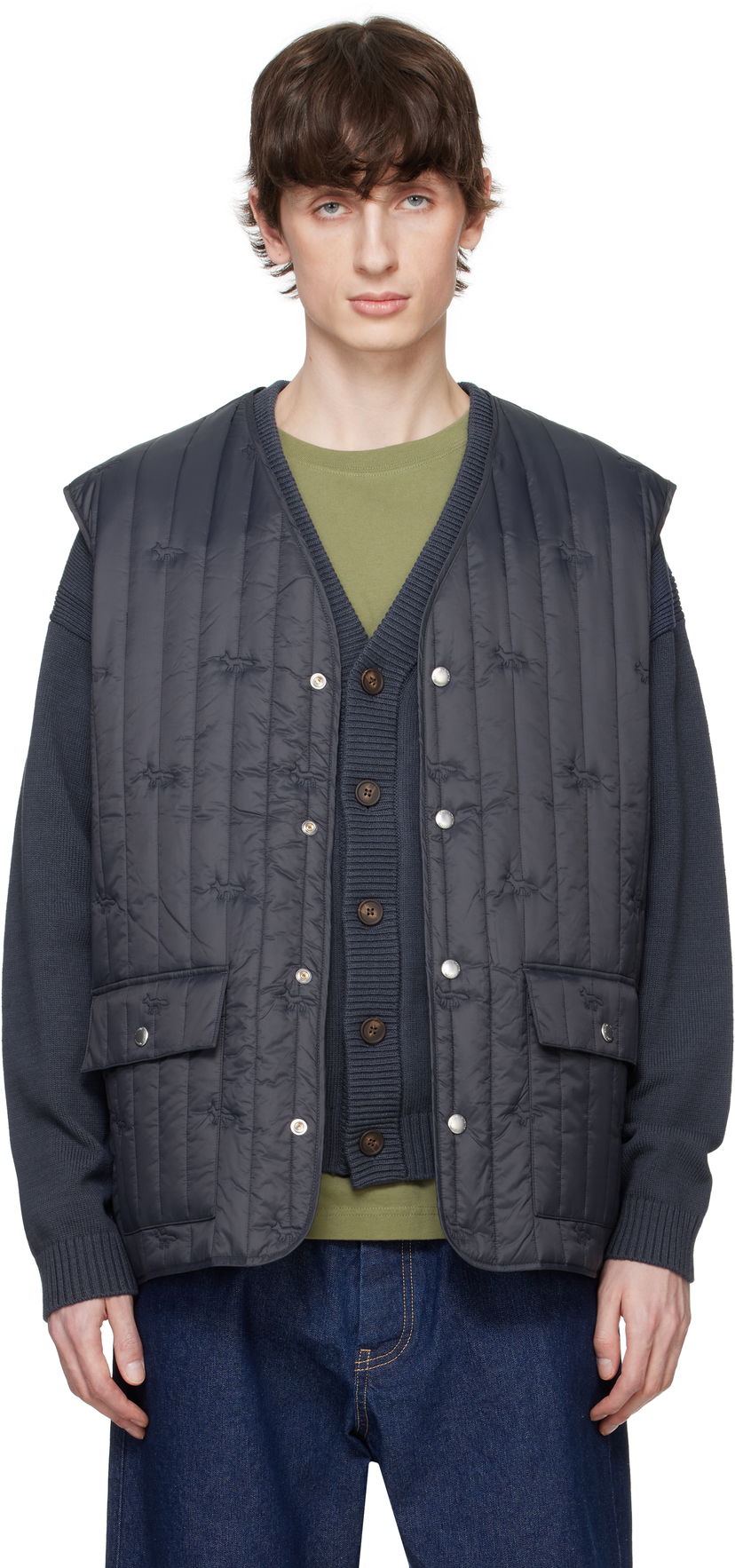 Telovnik MAISON KITSUNÉ Maison Kitsuné Sleeveless Quilted Vest Mornarica | OM02120WW9047