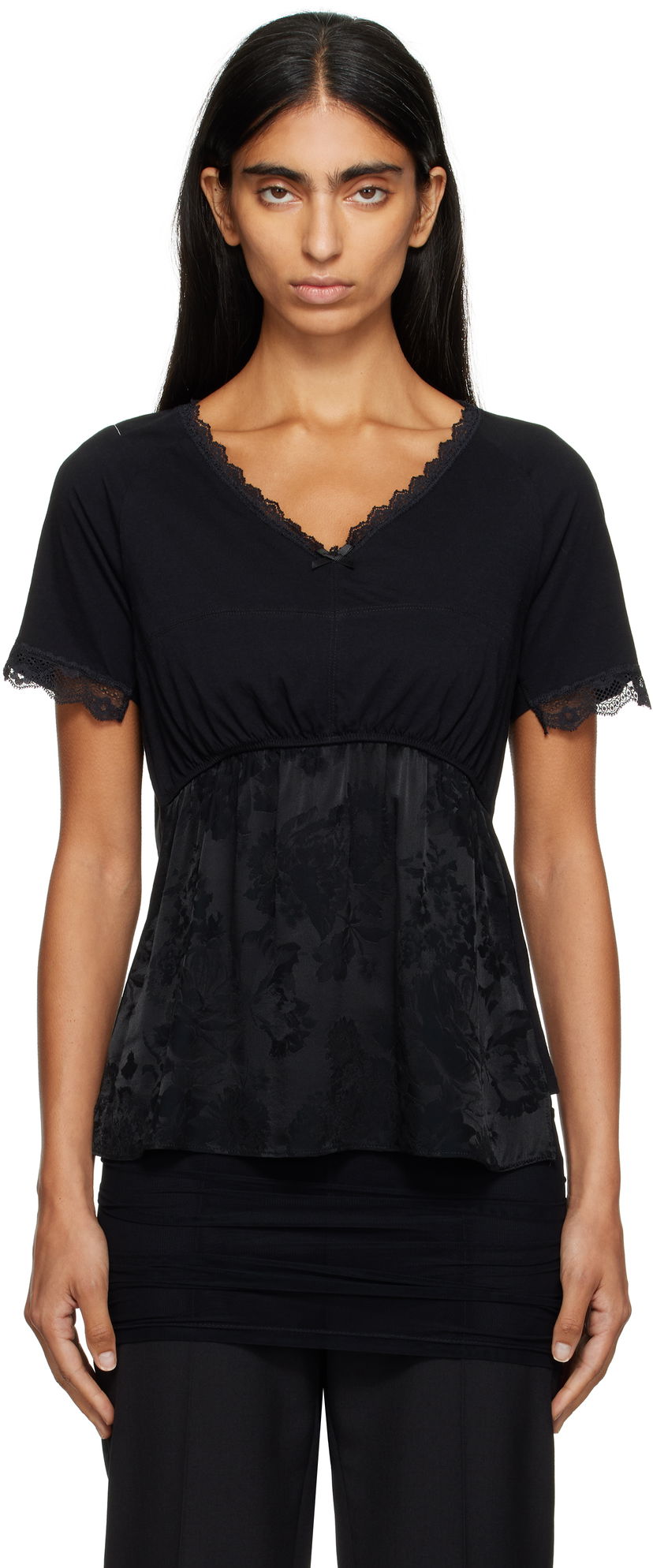 Majica Maison Margiela MM6 Maison Margiela Jersey & Lace Peplum T-Shirt Črna | S52NC0353 M20048