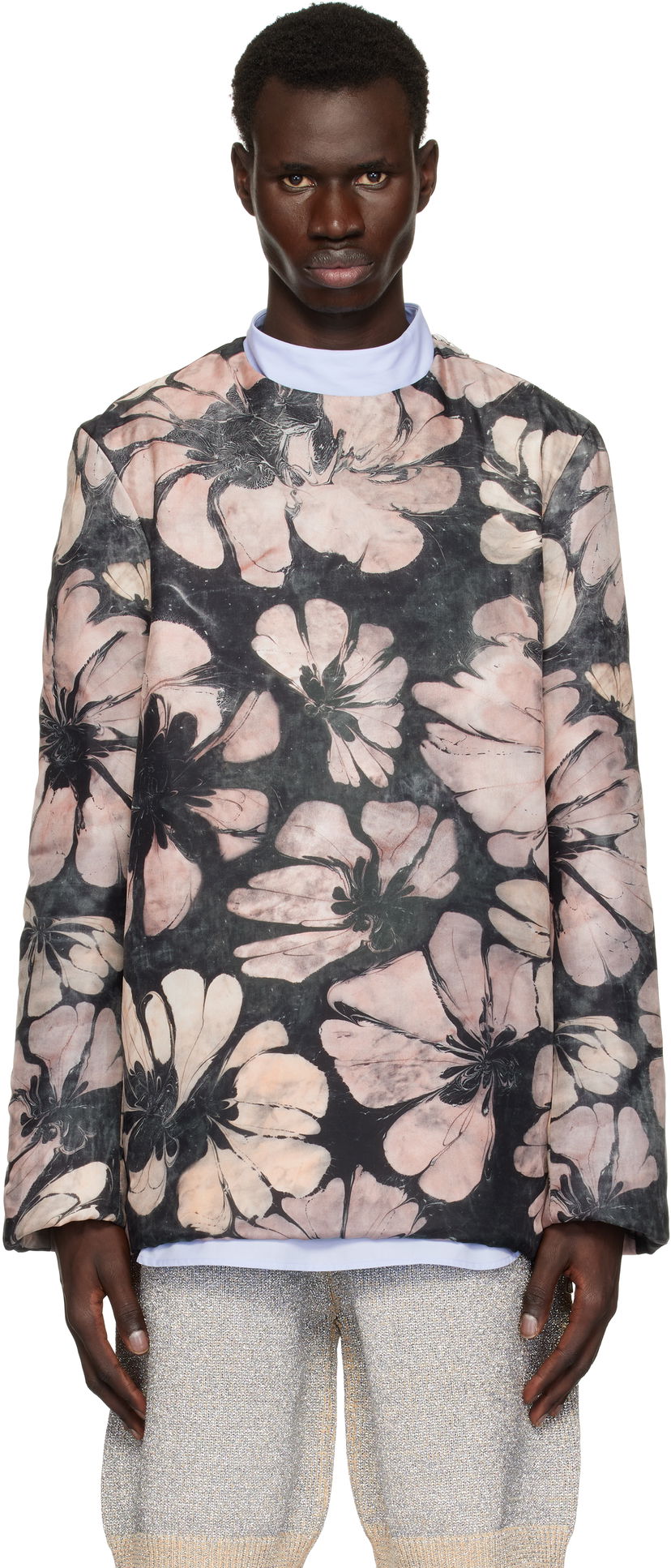 Pleteni pulover Dries Van Noten Dries Van Noten Silk Floral-Print Long Sleeve Top Roza | 251-020746-1202
