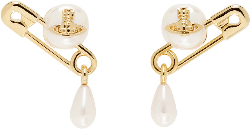 Uhani Vivienne Westwood Vivienne Westwood Claude Small Pearl Safety Pin Stud Earrings Kovinski | 62010363-02R107-