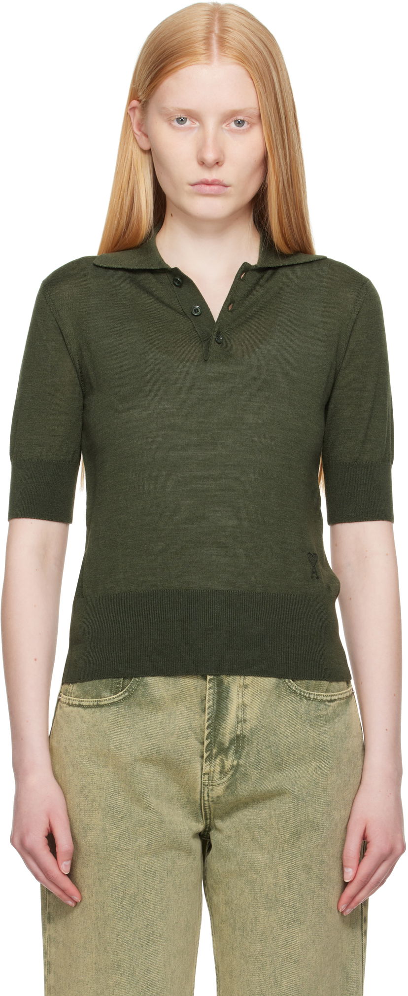 Polo majica AMI AMI Paris Wool Polo Shirt Zelena | FPL166.KN0066