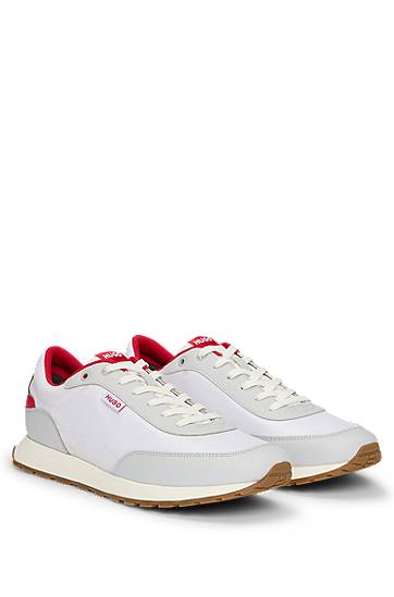 Oblačila BOSS HUGO Mixed-Material Logo Flag Trainers Bela | 50542721